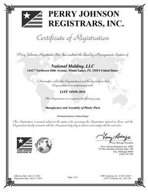 National Molding Llc Miami Lakes Iatf 16949 Certificate - National Molding